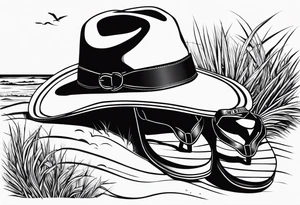 Keep it simple. One pair of timberland boots. One pair of flip flops and a cowboyhat on the Beach. tattoo idea