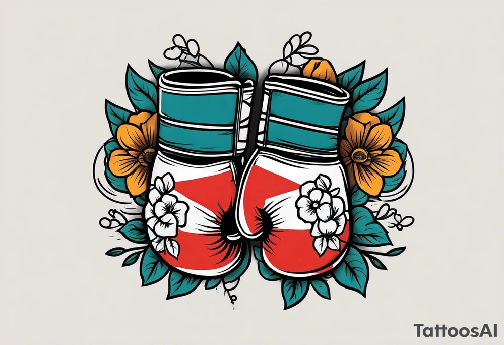 boxing gloves and flowers bold colors traditional old school vintage tattoo idea