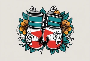 boxing gloves and flowers bold colors traditional old school vintage tattoo idea