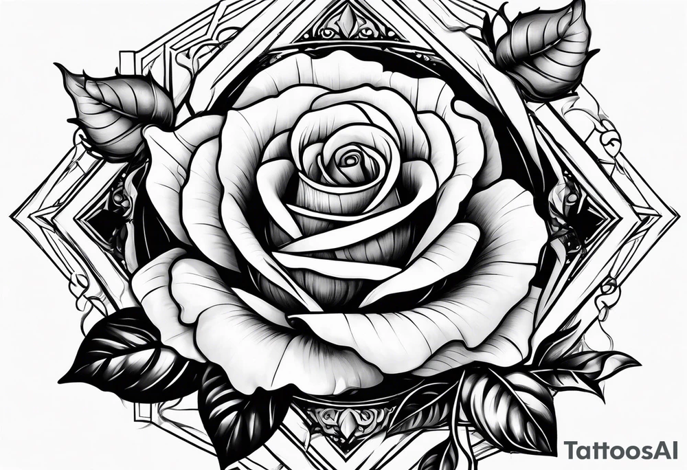 Tesseract with big roses and small stars tattoo idea