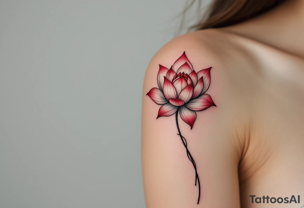 Crimson and white lotus flower, representing purity rising from suffering. tattoo idea