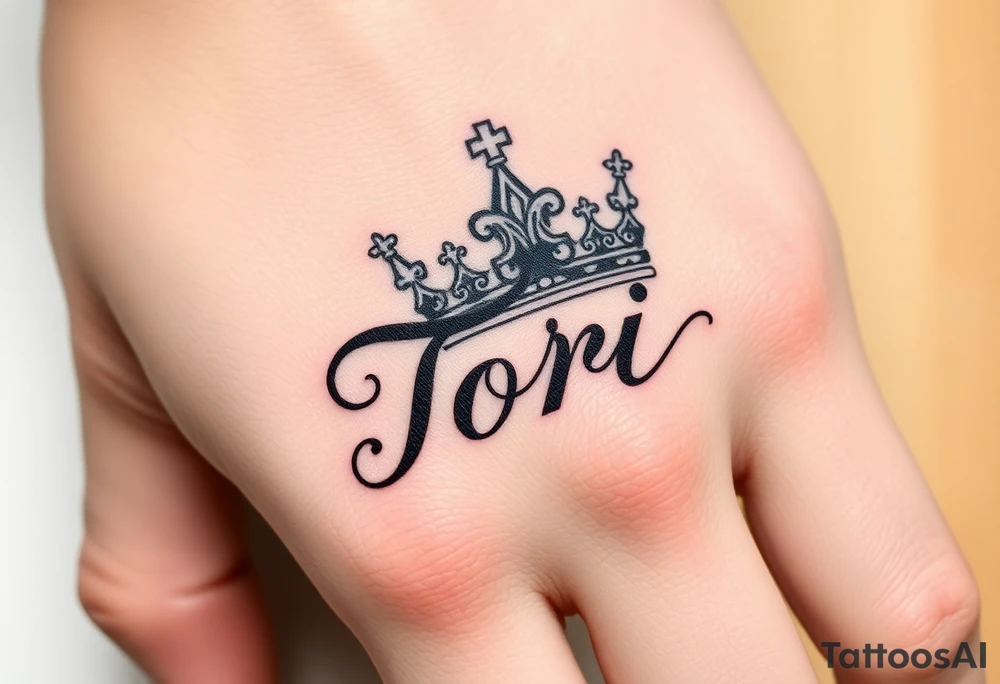 Name Tori with big crown tattoo idea