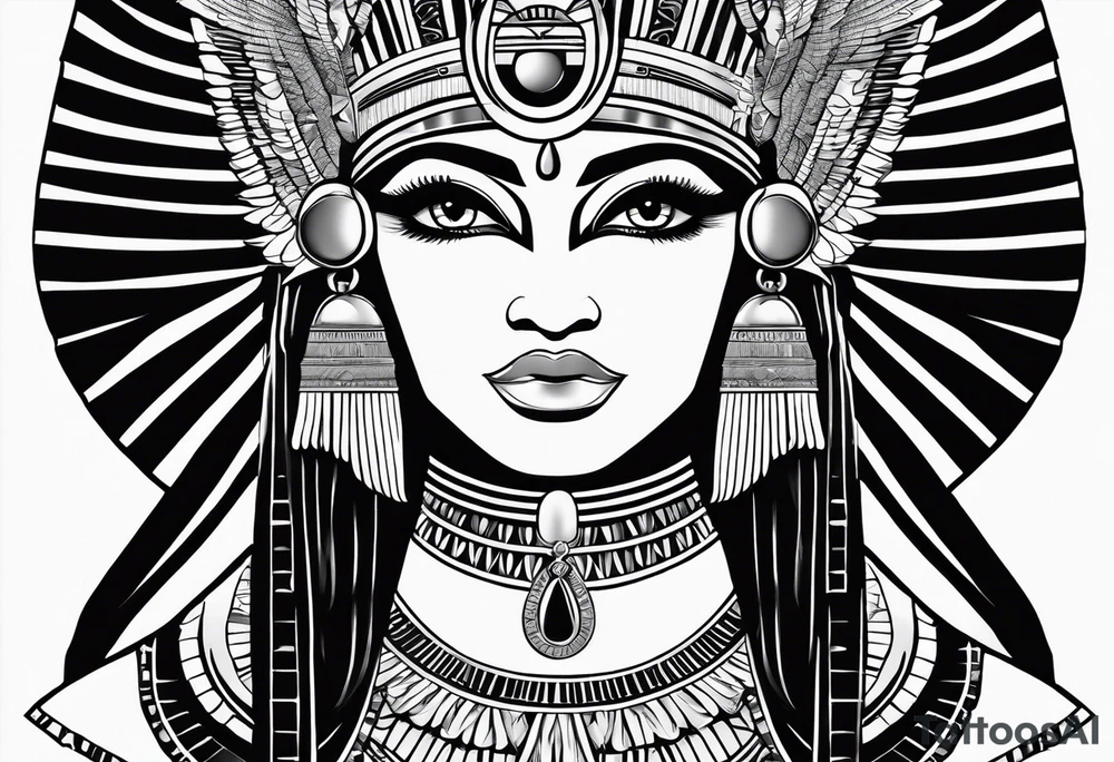 black and white Egyptian goddess Isis tattoo idea
