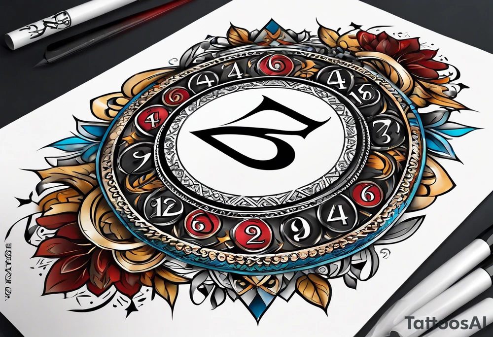 A card with 4 numbers (23, 16, 26 and 2) and with dagaz and fehu runes tattoo idea
