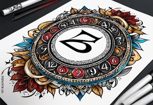 A card with 4 numbers (23, 16, 26 and 2) and with dagaz and fehu runes tattoo idea