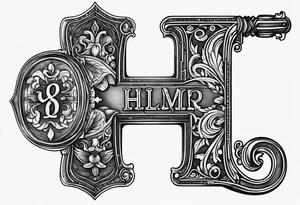 Antique key with alphabet letters as it's teeth tattoo idea