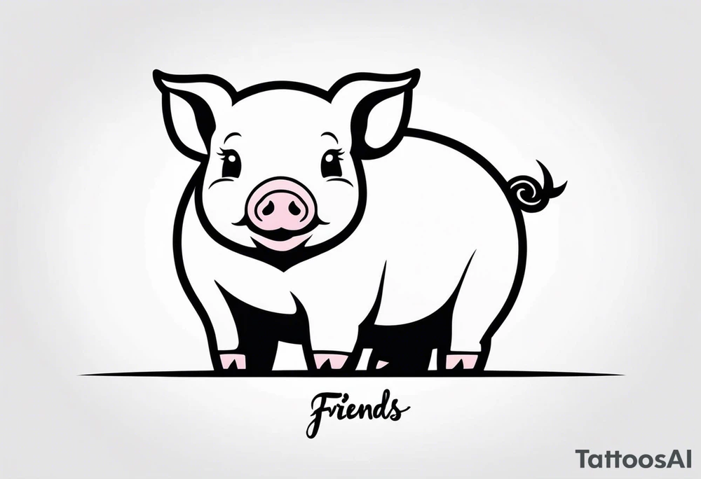 cute pig or piglet.
with text: "friends not food"
only very thin lines. no shading. black and white only tattoo idea