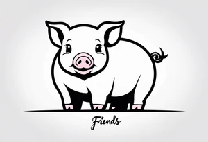 cute pig or piglet.
with text: "friends not food" 

only very thin lines. no shading. black and white only tattoo idea