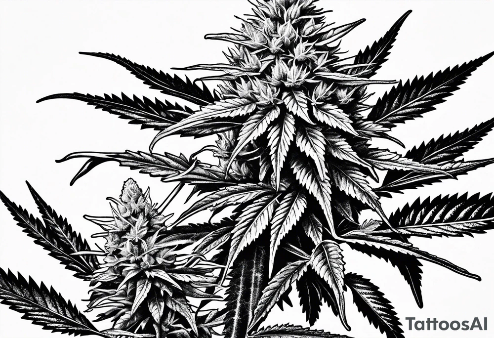 Cannabis plant botanical tattoo idea