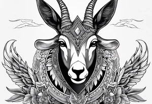 Shoulder/chest tattoo that is Half Goat, Half Kangaroo and has a Yemeni Dagger tattoo idea
