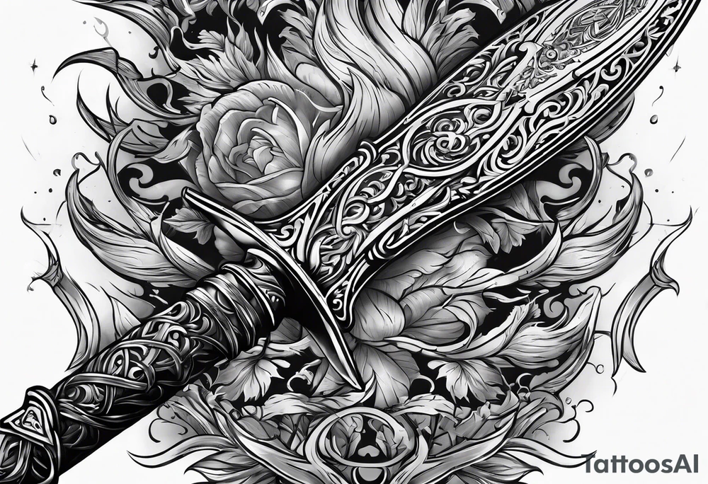sword with fire in backgrond tattoo idea