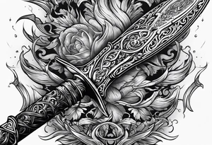 sword with fire in backgrond tattoo idea