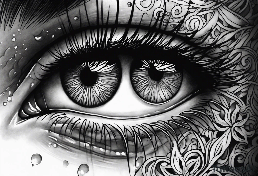 Realistic eye crying tears of tragedy death and betrayal tattoo idea