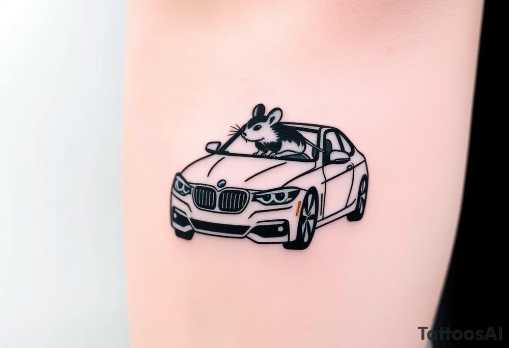 Mouse driving bmw car tattoo idea