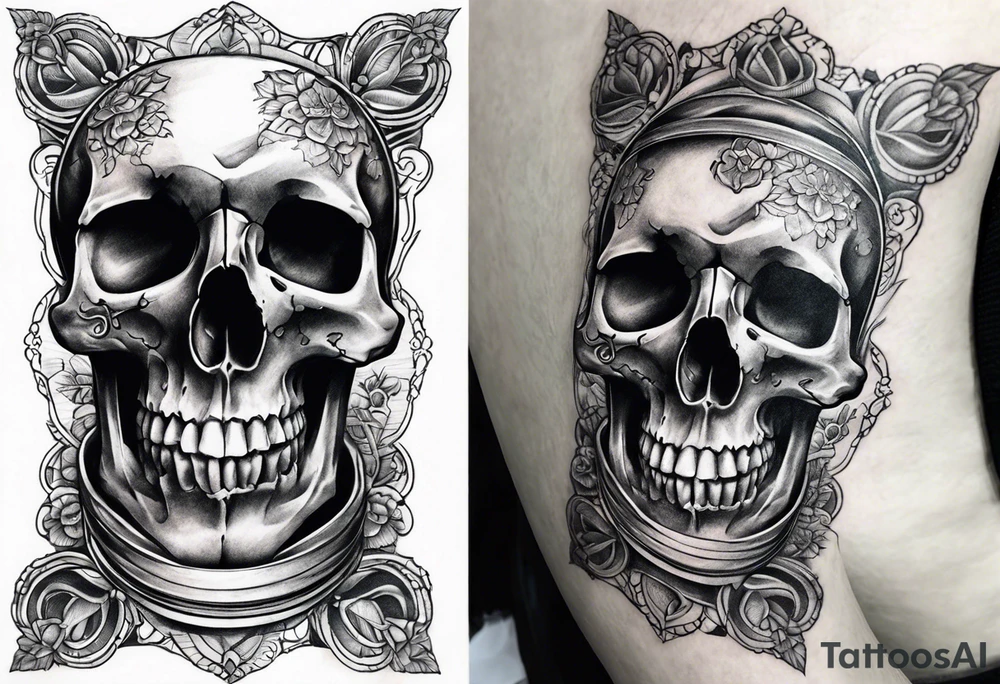 Hour glass skull on bottom tattoo idea