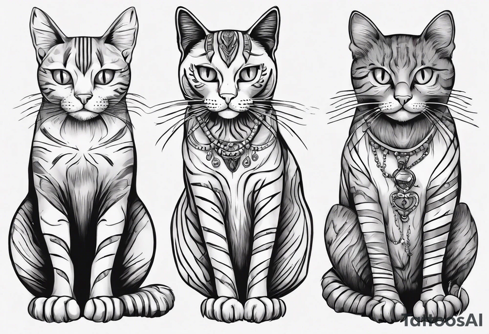Maine coon cat with stripes and a grey cat with extra toes tattoo idea