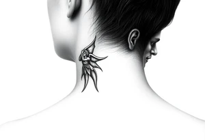 position behind the neck Angel (on the right) whispering in the right ear, demon (on the left) whispering in the left ear. It must be as realistic as possible. tattoo idea