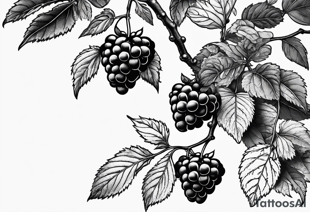 a long raspberry branch that focuses on line work. symbolizes making jam tattoo idea