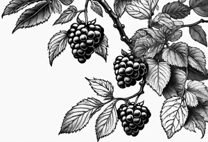 a long raspberry branch that focuses on line work. symbolizes making jam tattoo idea