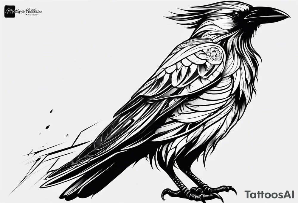 simple crow tattoo line artwork tattoo idea