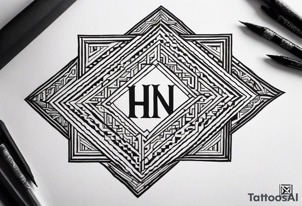 Create a design using a seven-sided polygon based on Kibbutz Be’eri’s borders. Place the Hebrew letters ב, א, ר, י inside the shape, arranged harmoniously with a geometric font, solid fills, and optional decorative patterns, ensuring legibility and aesthetic appeal. tattoo idea