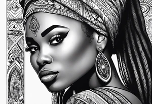 african, women face, arm sleeve tattoo idea