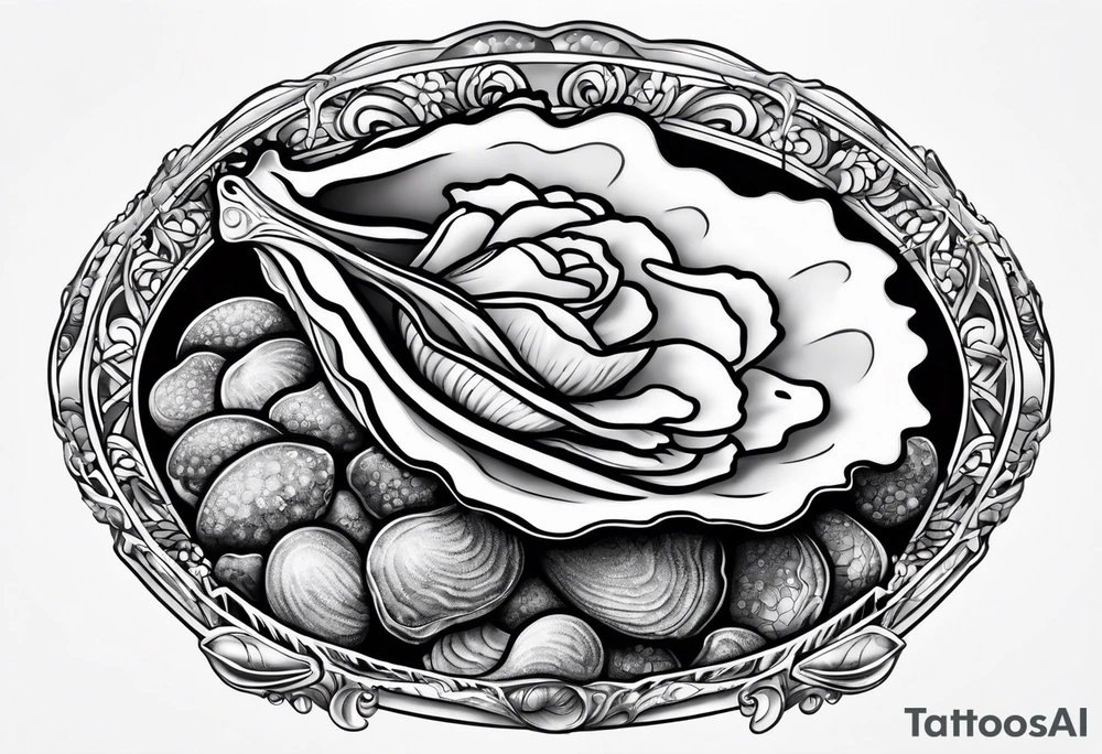 Small open oyster with a small world on the inside tattoo idea