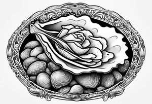 Small open oyster with a small world on the inside tattoo idea