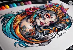 Colorful sleeve tattoo idea