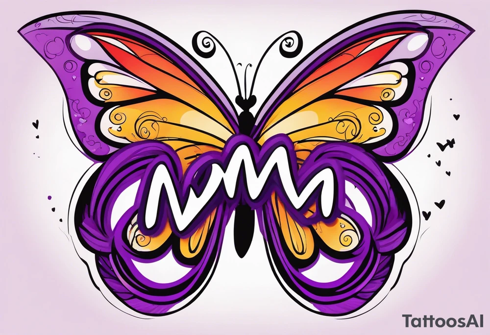 Butterfly, Letter M, infinity, heart, purple tattoo idea