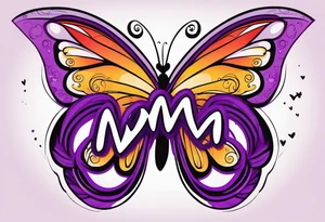 Butterfly, Letter M, infinity, heart, purple tattoo idea