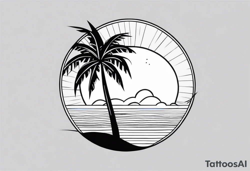 Sun above palm tree tattoo idea