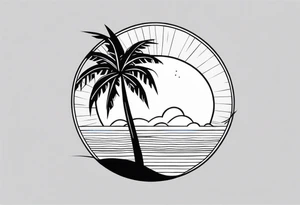 Sun above palm tree tattoo idea