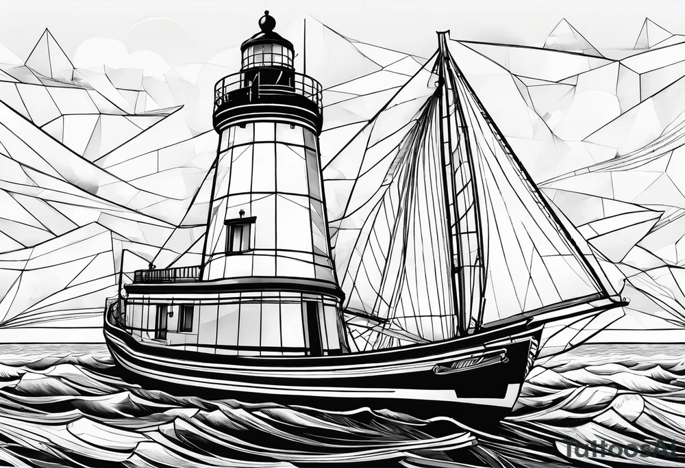 phare maritime dans un bateau a voiles. tattoo idea