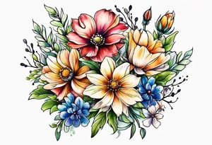 long stem wildflower bouquet tattoo idea