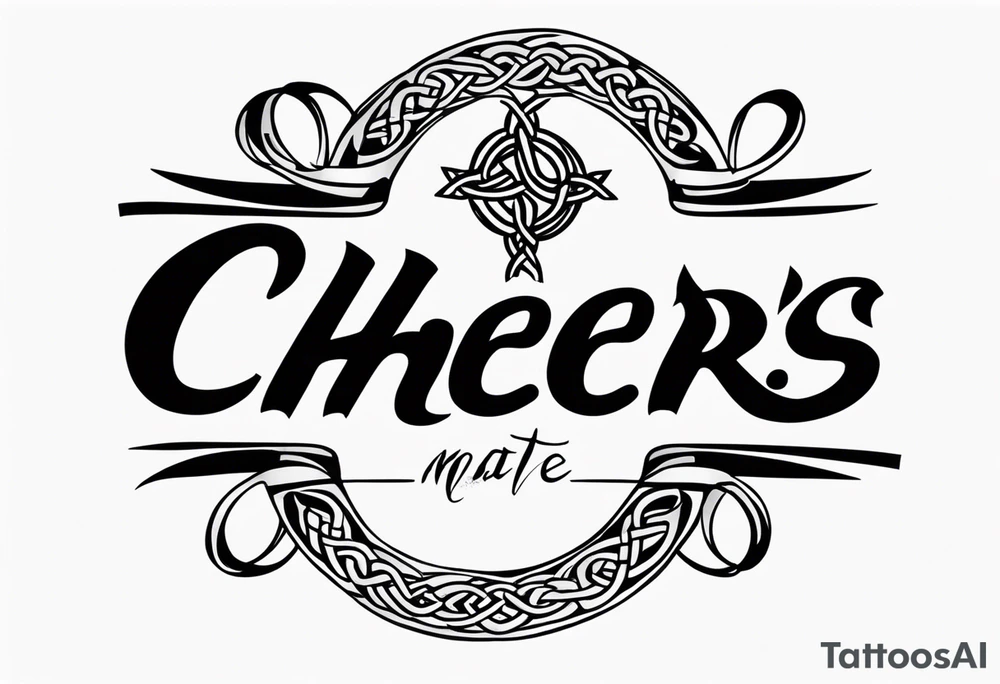 Cheers Mate text, armband +Celtic +Cancer Ribbon +tribal +artistic tattoo idea