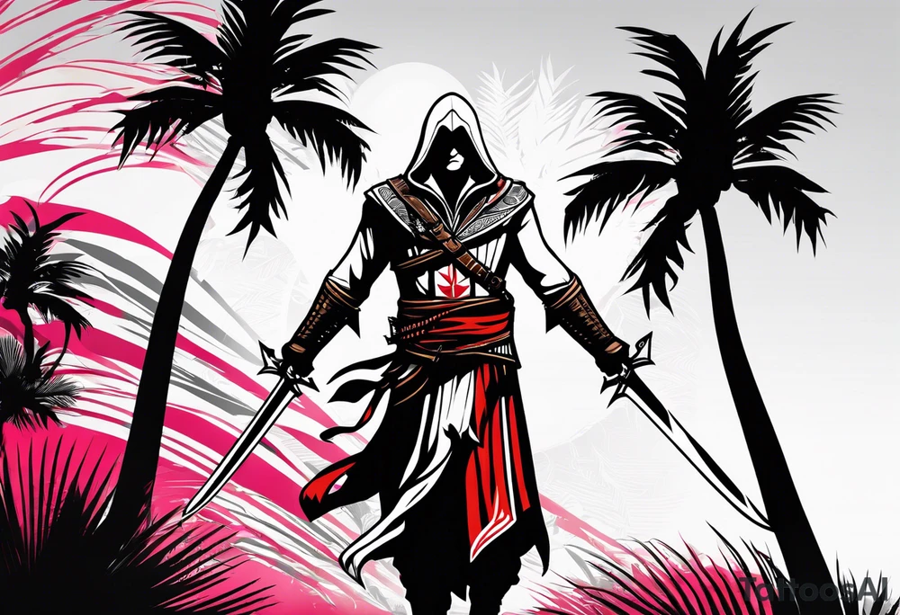 assassins creed  logo with palm trees tattoo idea