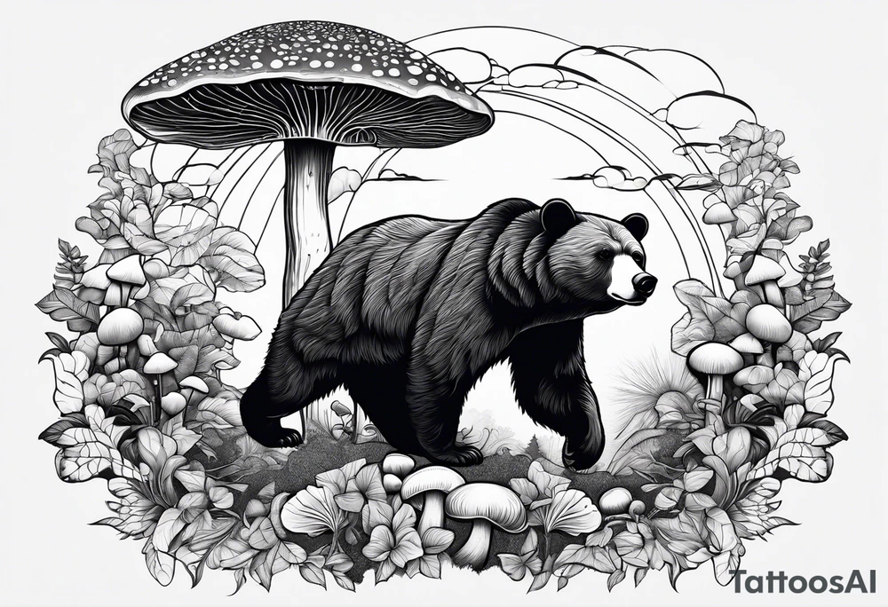 Magic mushrooms bear tattoo idea