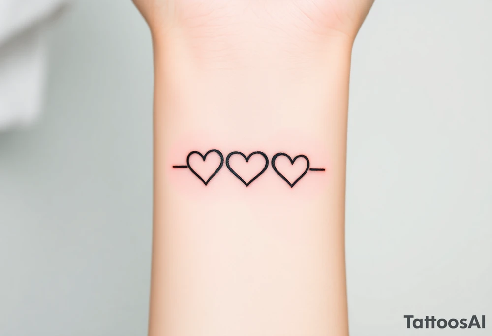A minimalist infinity symbol with three hearts including the family sign tattoo idea