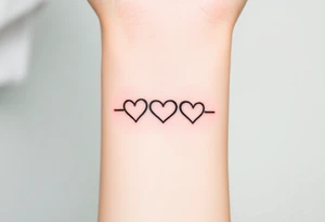 A minimalist infinity symbol with three hearts including the family sign tattoo idea