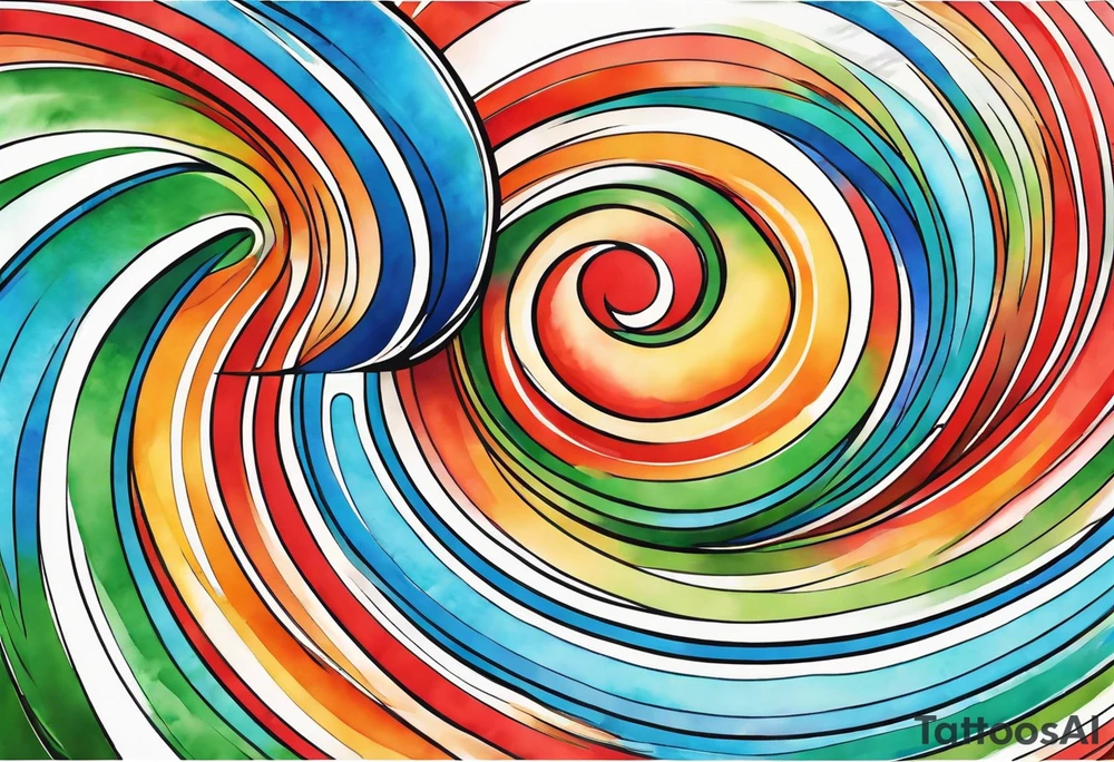circular swirl of red, blue, orange, and green stripes tattoo idea