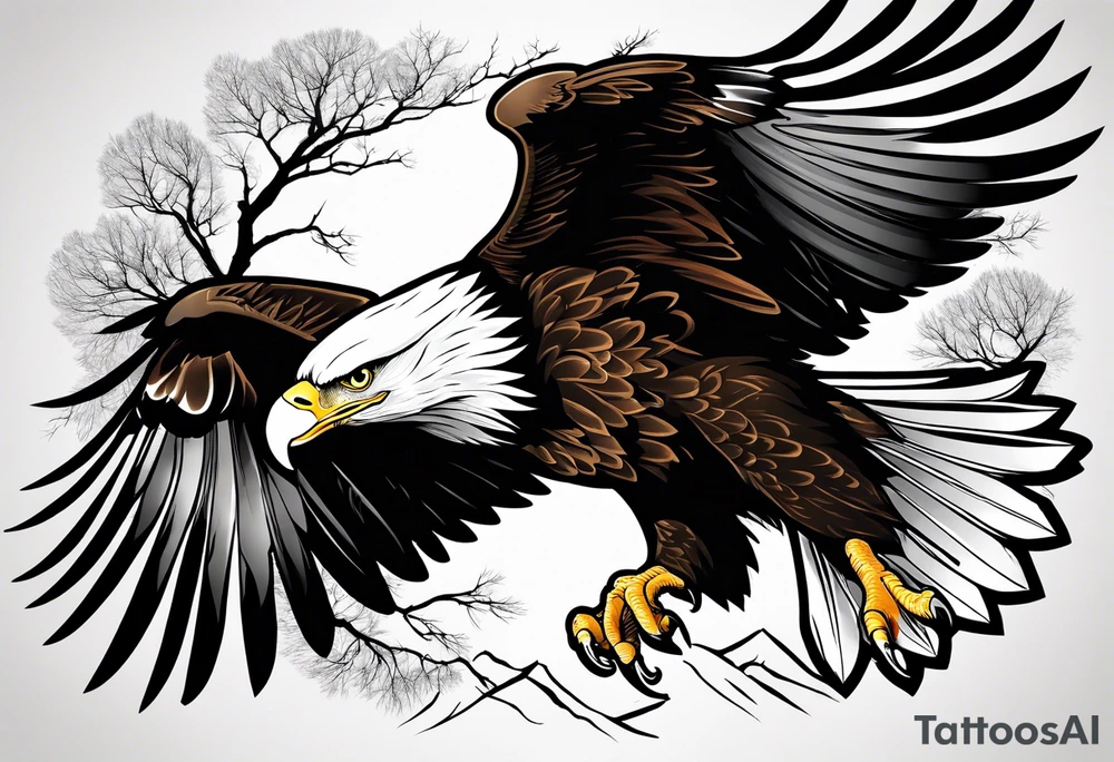 Eagle flying over trees tattoo idea