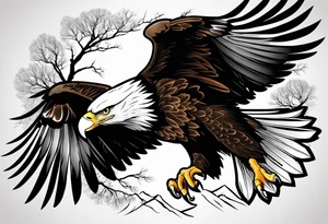 Eagle flying over trees tattoo idea