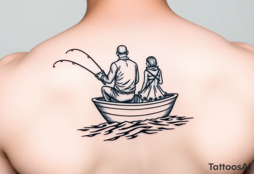Guy and girl fishing on boat tattoo idea
