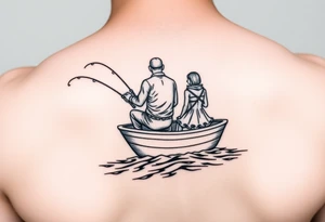 Guy and girl fishing on boat tattoo idea
