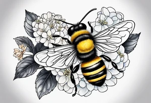 Small tattoo. There’s a hydrangea and a bee but they are not touching. Make the bee smaller than the hydrangea and have the bee off to the side. tattoo idea