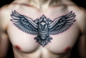 majestic eagle spreading wings against mountain peaks tattoo idea