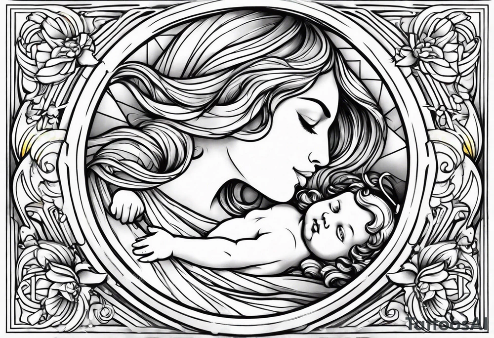 Wave and baby angel tattoo idea