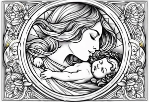 Wave and baby angel tattoo idea
