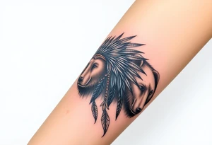 Indigenous, Majestic, and Powerful male Goliath Grizzly Bears guarding a Magestic and Powerful Raven haired Warrior Squaw tattoo idea